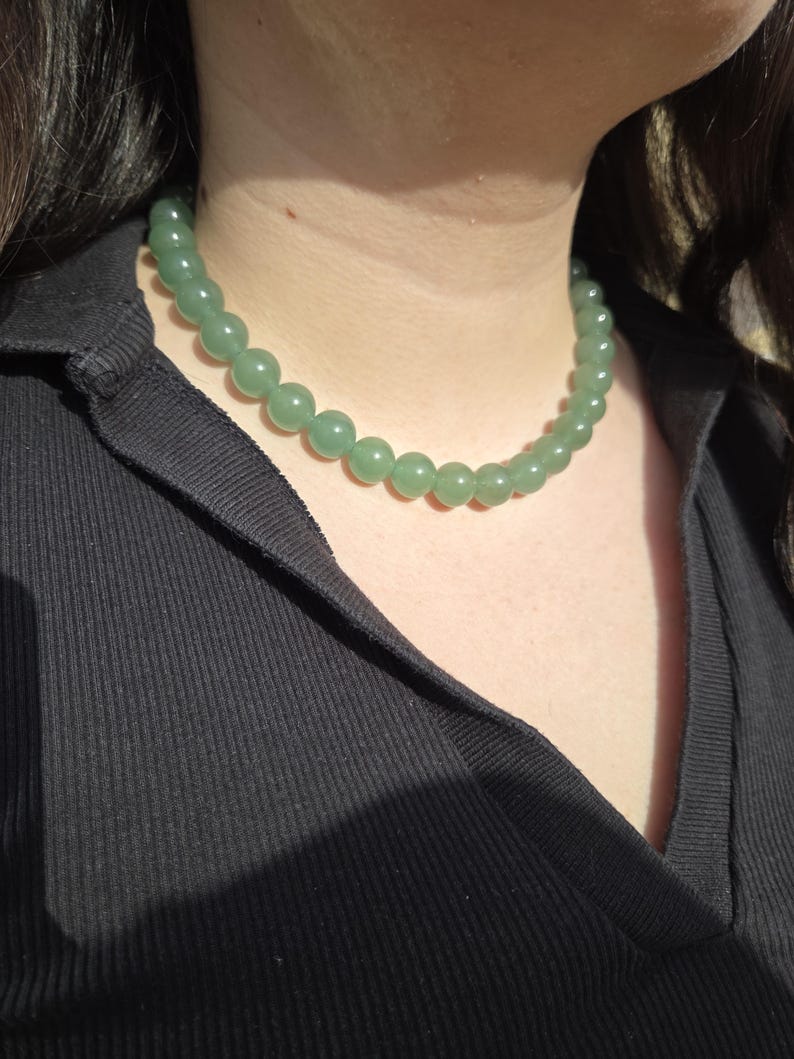 Natural green aventurine stone necklace with 10mm beads - green bead necklace - timeless necklace - custom-made necklace image 1