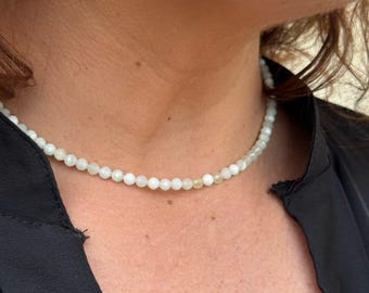 Chinese Jade - Delicate Necklace - Natural Stone Necklace - Chinese Jade in 4mm Faceted Beads - Custom Made Necklace