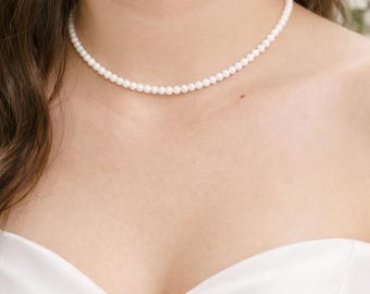 Witte agaat - Delicate ketting - Ketting van natuurlijke witte agaatsteen met kralen van 4 mm - Zuiver witte kralen - Op maat gemaakte ketting