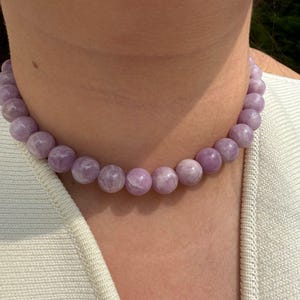 Natural stone lepidolite necklace 10mm beads - purple bead necklace - timeless necklace - custom necklace