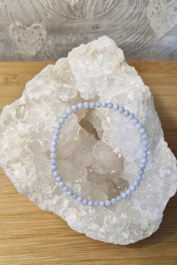 Bracelet Cheville Calcédoine Naturelle - Perles 4mm, Longueur 20cm + Rallonge, Fait Main