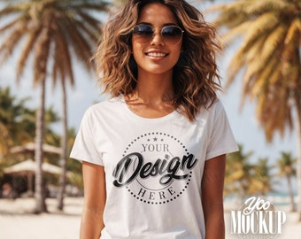 Gildan 64000 White Tshirt Mockup Woman Model T-shirt Mock Up, Oversized Crewneck Trendy Shirt Template, Aesthetic Outdoors Beach Tee Mocks