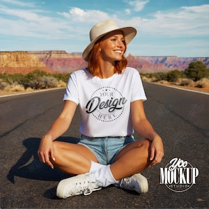 White Gildan 64000 T-shirt Mockup: Boho Women&#39;s Tee (JPG Digital Download)
