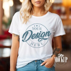 Gildan 64000 White Tshirt Mockup, Woman Model T-shirt Mock Up, Trendy Aesthetic Lifestyle Shirt Template, Crewneck Bachelorette Shirt Mock