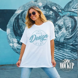 Gildan 5000 Oversized Mockup, Oversized Shirt Trendy Mockup, Aesthetic Crewneck Tshirt Mockup Bundle, Women Model Mock Ups, Summer Tee Mock