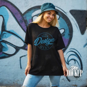 Gildan 5000 Oversized Shirt Mockup, Trendy Mockup, Aesthetic Crewneck Black Tshirt Mockup Bundle, Women Model Mock Ups, Summer Tee Mock