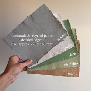 Papier recyclé fait à la main avec bords pontés – Choisissez votre couleur et votre quantité – Respectueux de l’environnement, zéro déchet