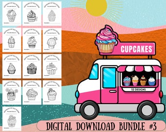 13 Printable Coloring Pages - The Cupcake Truck Coloring Book - Bundle 3 | Adult Teen Coloring Book | Printable PDF File | Greyscale