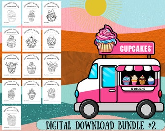 13 Printable Coloring Pages - The Cupcake Truck Coloring Book - Bundle 2 | Adult Teen Coloring Book | Printable PDF File | Greyscale