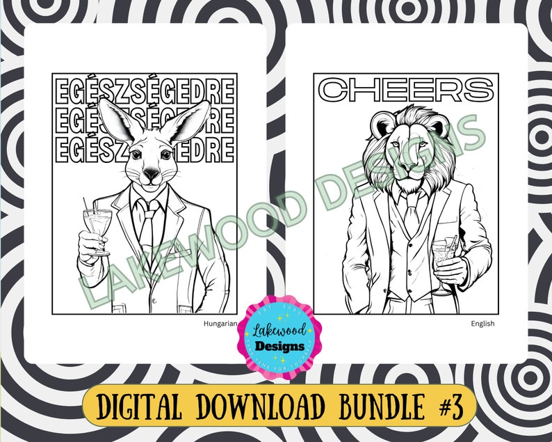11 Printable Coloring Pages Cheers to You Coloring Book Bundle 3 Adult