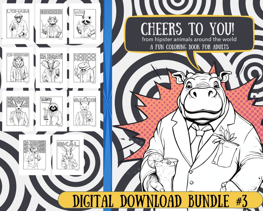 11 Printable Coloring Pages Cheers to You Coloring Book Bundle 3 Adult ...