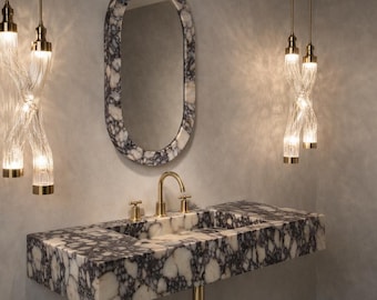 Luxury Large Calacatta Viola Marble Wall Mounted Sink - Stylish Unique Marble Wash Basin - Bathroom Vanity
