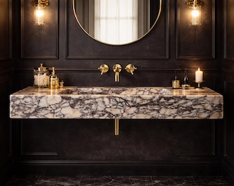 Luxury Calacatta Viola Marble Sink, Hand Carved Marble Washbasin, Natural Stone Bathroom Vanity