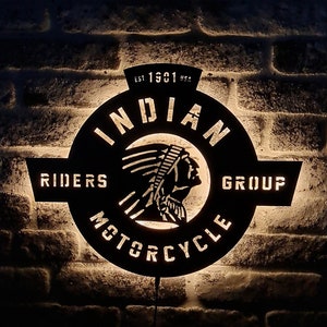 Insegna a LED per motociclette indiane - Luce a LED per appassionati di motociclette - Decorazione da parete per motori indiani - Regali per lei - Regalo di Natale