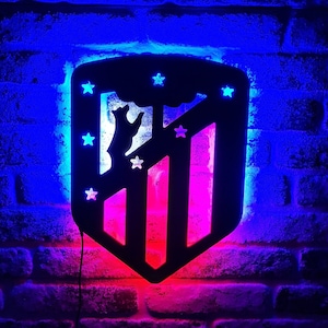 Letrero LED del Atlético de Madrid - Luz LED para fanáticos del equipo de fútbol del Atlético de Madrid - Decoración de pared iluminada por fútbol - Regalos para él - Regalo de Navidad