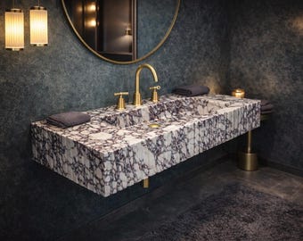 Luxury Calacatta Viola Marble Sink, Hand Carved Marble Washbasin, Natural Stone Bathroom Vanity