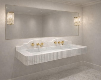 Premium Carrara White Double Sink, Hand Carved Double Bathroom Vanity With Backsplash