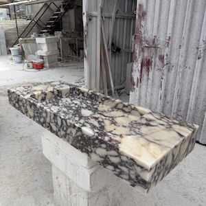 Luxury Calacatta Viola Marble Sink, Hand Carved Marble Washbasin, Natural Stone Bathroom Vanity image 6