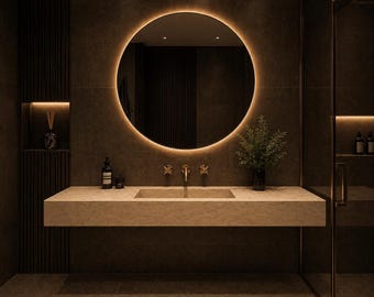 Luxury Travertine Wall Mounted Sink, Handcrafted Natural Stone Vanity, Modern Marble Basin