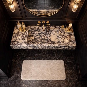 Luxury Calacatta Viola Marble Sink, Hand Carved Marble Washbasin, Natural Stone Bathroom Vanity image 2
