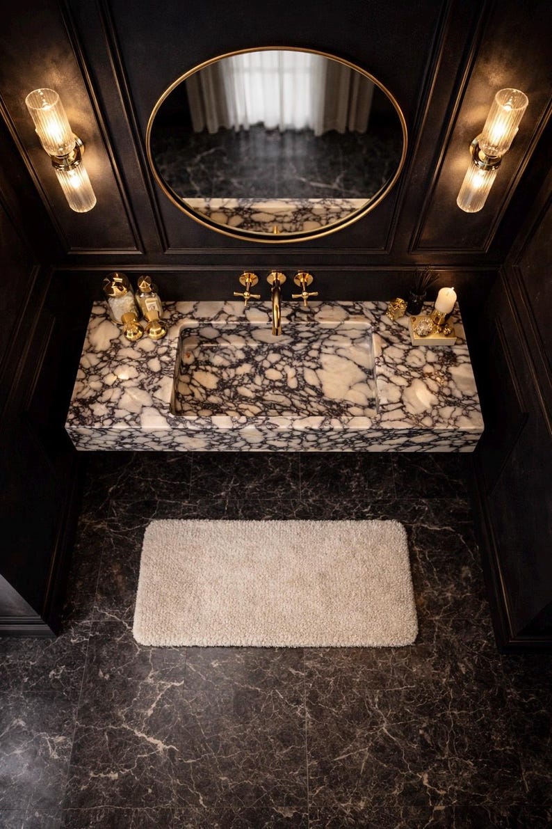 Luxury Calacatta Viola Marble Sink, Hand Carved Marble Washbasin, Natural Stone Bathroom Vanity image 2