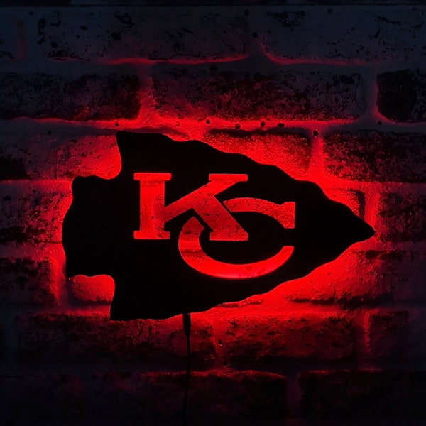 Enseigne LED Kansas City Chiefs - Fans de football américain des Kansas Chiefs lumière LED - Décoration murale lumineuse - Cadeaux pour elle - Cadeau de Noël