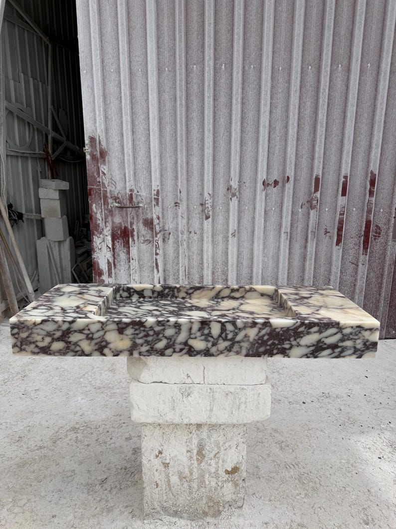 Luxury Calacatta Viola Marble Sink, Hand Carved Marble Washbasin, Natural Stone Bathroom Vanity image 7