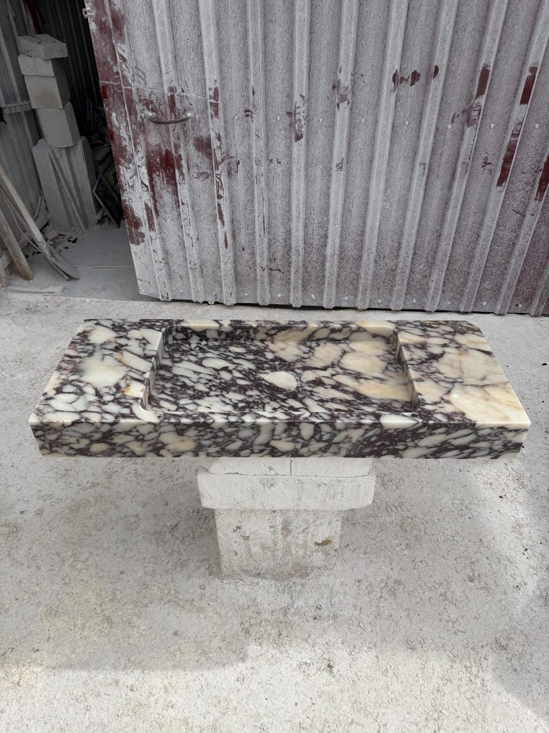 Luxury Calacatta Viola Marble Sink, Hand Carved Marble Washbasin, Natural Stone Bathroom Vanity image 8