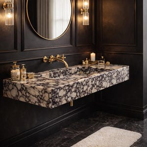 Luxury Calacatta Viola Marble Sink, Hand Carved Marble Washbasin, Natural Stone Bathroom Vanity image 3