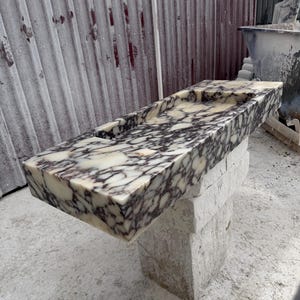Luxury Calacatta Viola Marble Sink, Hand Carved Marble Washbasin, Natural Stone Bathroom Vanity image 5