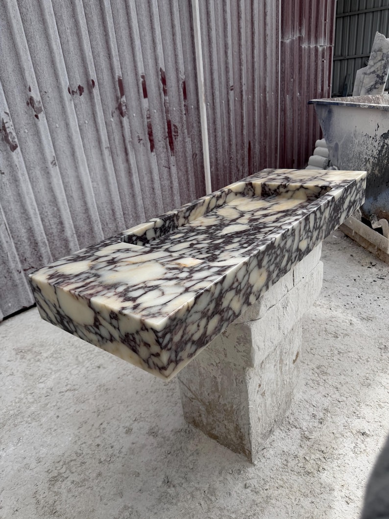 Luxury Calacatta Viola Marble Sink, Hand Carved Marble Washbasin, Natural Stone Bathroom Vanity image 5
