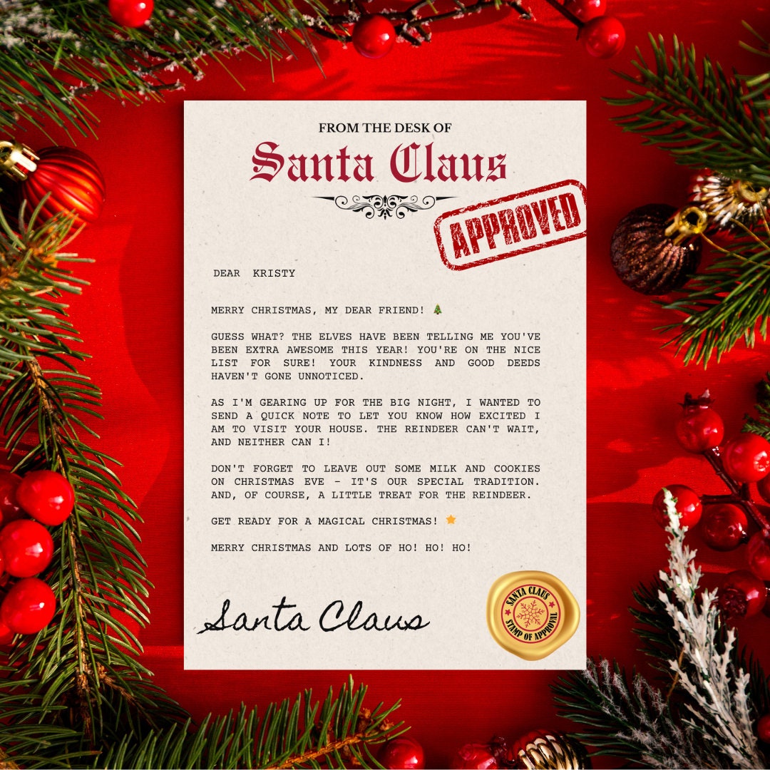 Editable Personalized Letter from Santa Claus From The Desk of Santa Christmas Eve North Pole Mail Instant Download Printable Template
