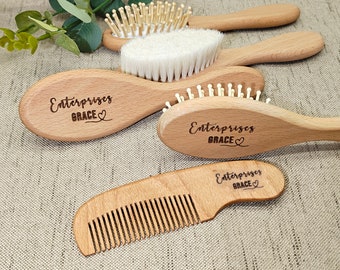 Custom Baby Hair Brush Set  | Personalized New Born Baby Gift | Baby Shower Gift | Wool Baby Brush | Baby Girl Gift | Gifts for her