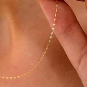 14K Solid Gold Mirror Chain Necklace, Mirror Chain, Glitter Chain, Thin Gold Mirror Chain, Choker, Gift for Her, Real Gold Chain, Minimalist