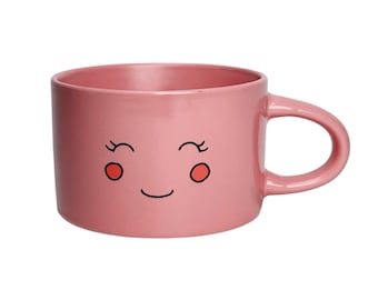 Pink Ceramic Cup with Smiling Face