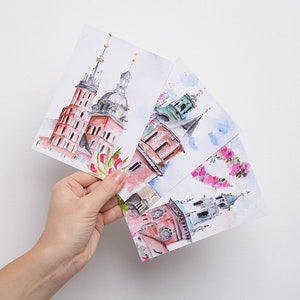 Cartes postales aquarelles de Cracovie - Lot de 3 | Souvenirs de Pologne