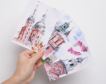 Krakow Watercolor Postcards - Set of 3 | Souvenirs from Poland