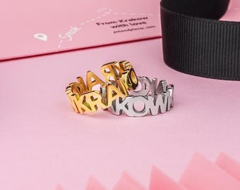 KRAKOW Ring – Stainless Steel City Name Ring | Poland Jewelry | Krakow Souvenir Gift