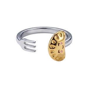 Anillo con forma de pierogi en tenedor – Empanadilla de acero inoxidable / Joyería pulida / Regalo para amantes de los pierogi