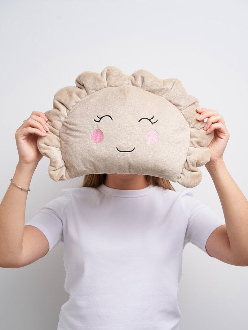 Pierogi Plush Pillow with Pink Cheeks – Handmade in Poland | Soft Dumpling Toy & Cute Home Decor