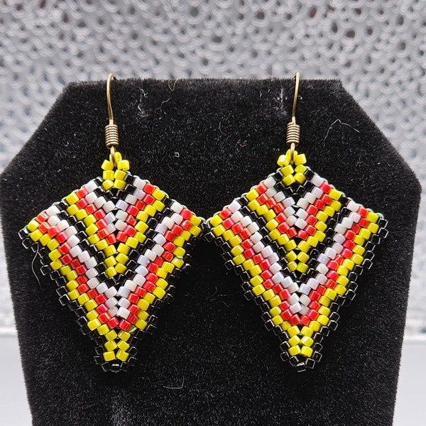 Hopi Inspired Drop Diamond Shaped Color of Earth Wind Water and Fire Earrings