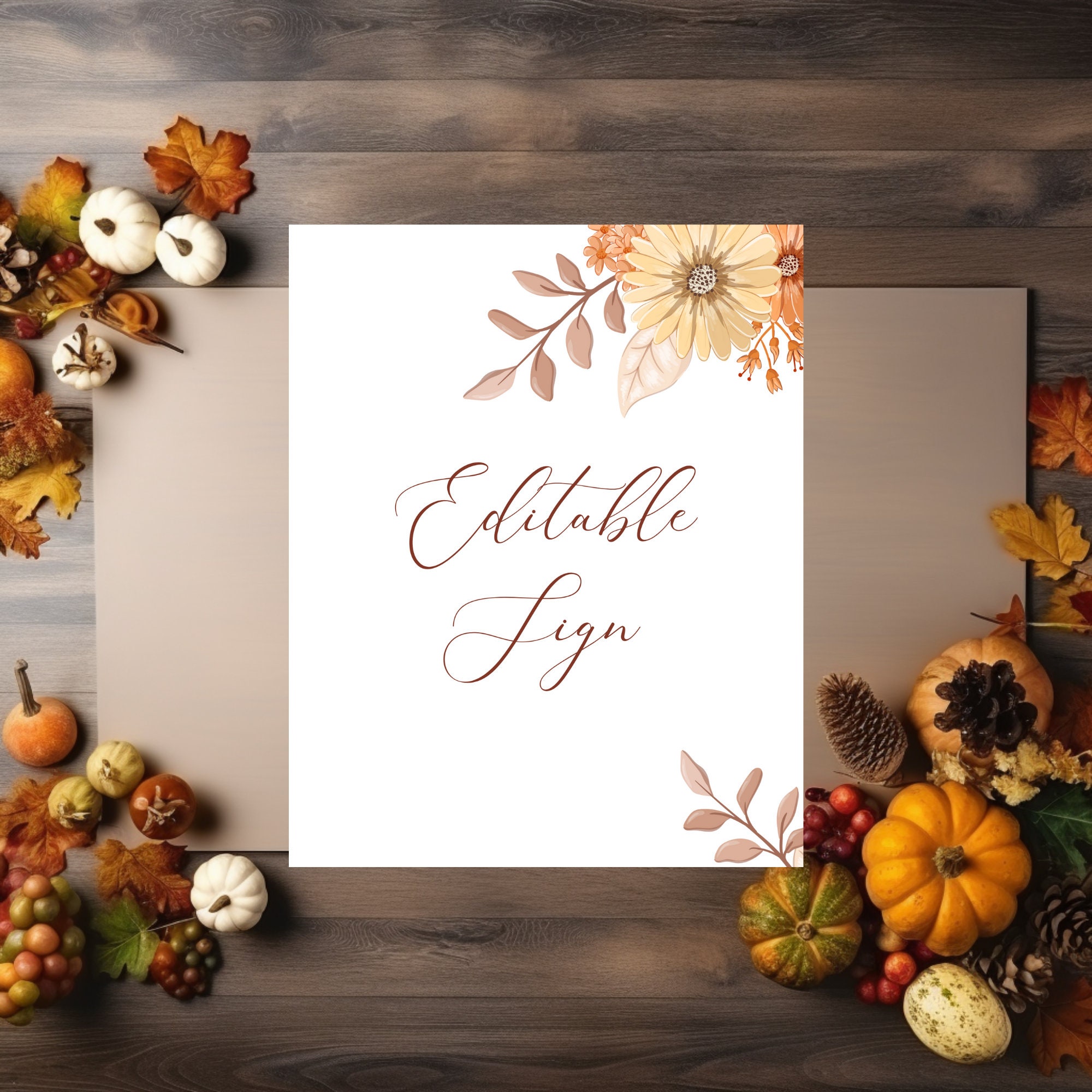 Editable Thanksgiving Sign Template, Fall Party Sign, Floral Fall ...
