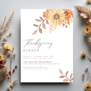 Thanksgiving Dinner Invitation, Friendsgiving Invitation Template, Floral Template, Editable Thanksgiving Invitation, Thanksgiving Dinner