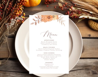 Thanksgiving Dinner Menu, Friendsgiving Menu Template, Floral Template, Editable Thanksgiving Menu, Thanksgiving Dinner, INSTANT DOWNLOAD