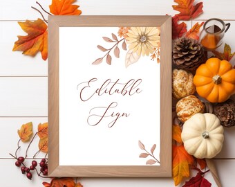 Editable Thanksgiving Sign Template, Fall Party Sign, Floral Fall Editable Sign, Friendsgiving Editable Sign Template