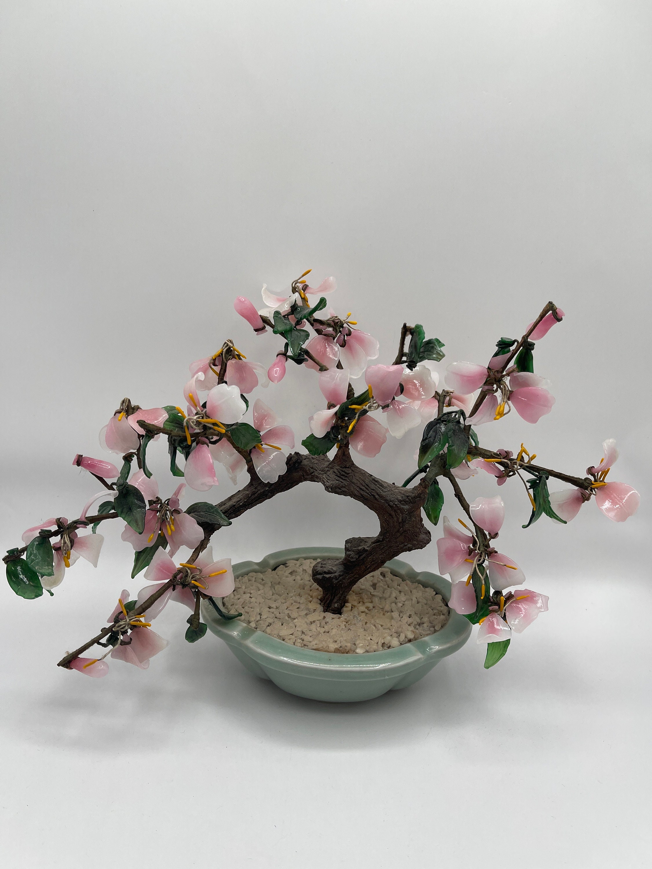 Vintage Table Jade Glass Cherry Blossom Bonsai Tree - Etsy