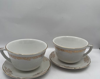 Pagnossin Treviso ItalyLarge  Cups and Saucers Gold Floral Design