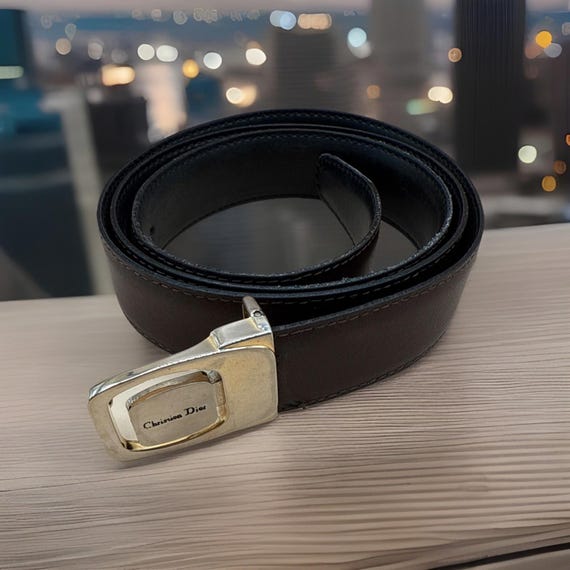 Vintage Christian Dior Men's Belt Dark Brown 44”leather Gold