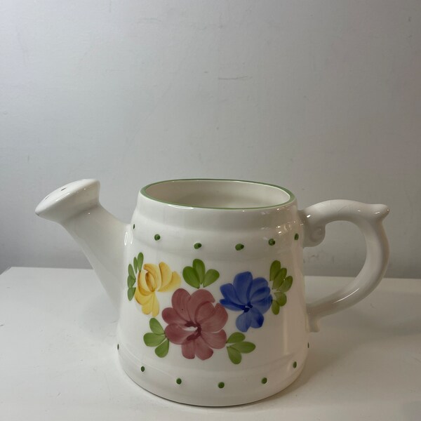 Vintage hand painted ceramic watering can/ planter made in Taiwan. Floral