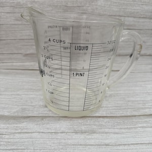 Vintage Fire King Glass Measuring Cup 4 Cup Lettering Loop Handle
